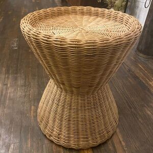 Vintage Woven Rattan Accent Table Plant Stand